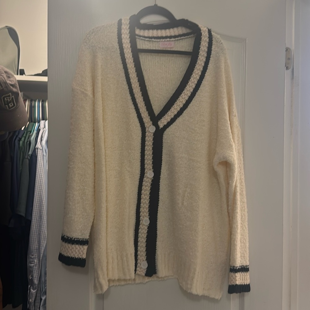 Pink Lily black and cream button down cardigan size L